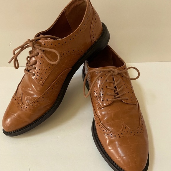 ASOS Design Tan Croc Lace Up Oxfords Size 6 - Picture 1 of 12